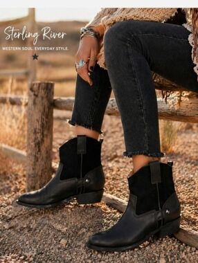 Sterling River Boots Black Women's Ankle Boots Leather Suede 9M